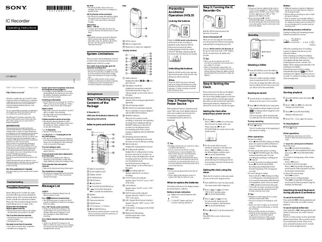 Mode d'emploi SONY ICD-BX022