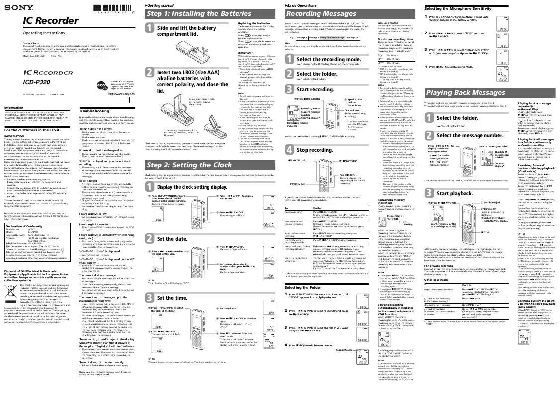 Mode d'emploi SONY ICD-P320