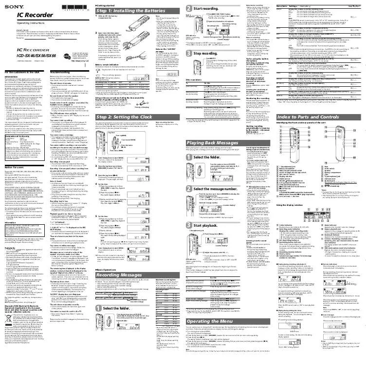 Mode d'emploi SONY ICD-SX66