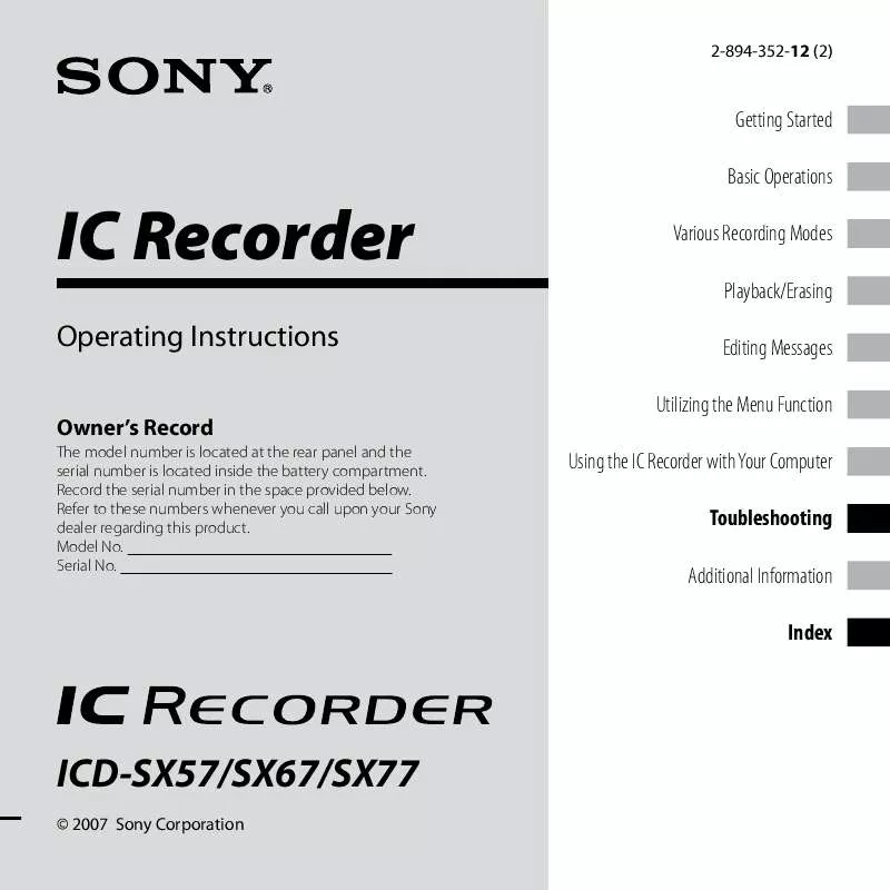 Mode d'emploi SONY ICD-SX67