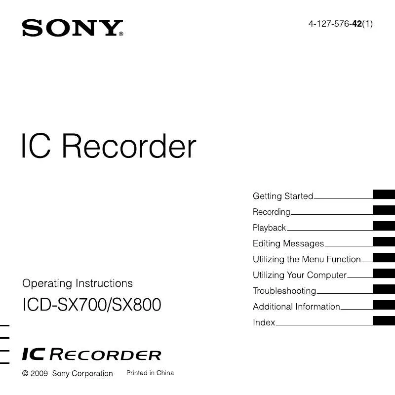 Mode d'emploi SONY ICD-SX800