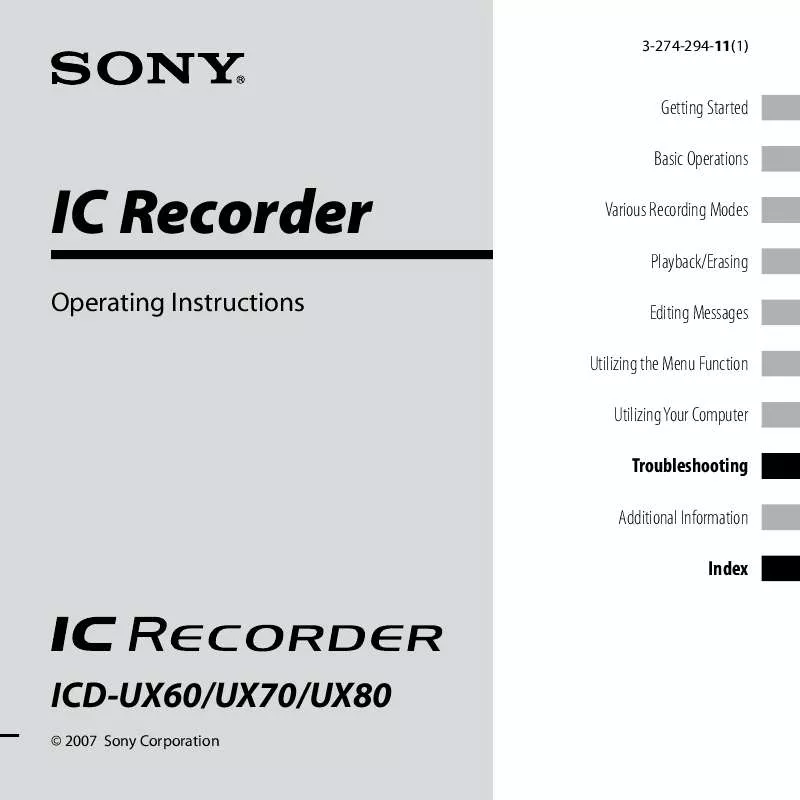 Mode d'emploi SONY ICD-UX60