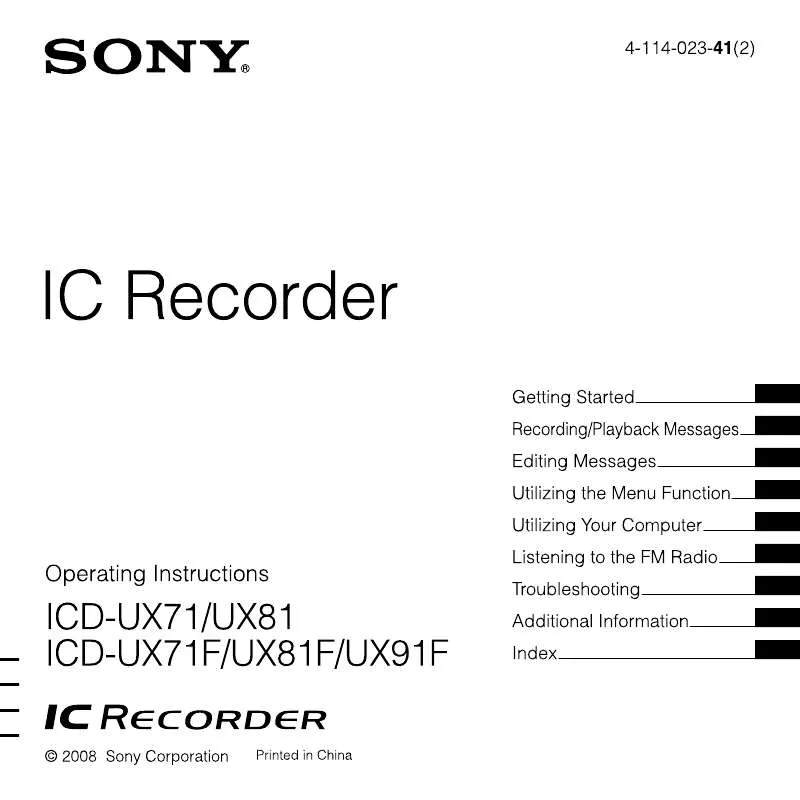 Mode d'emploi SONY ICD-UX81F