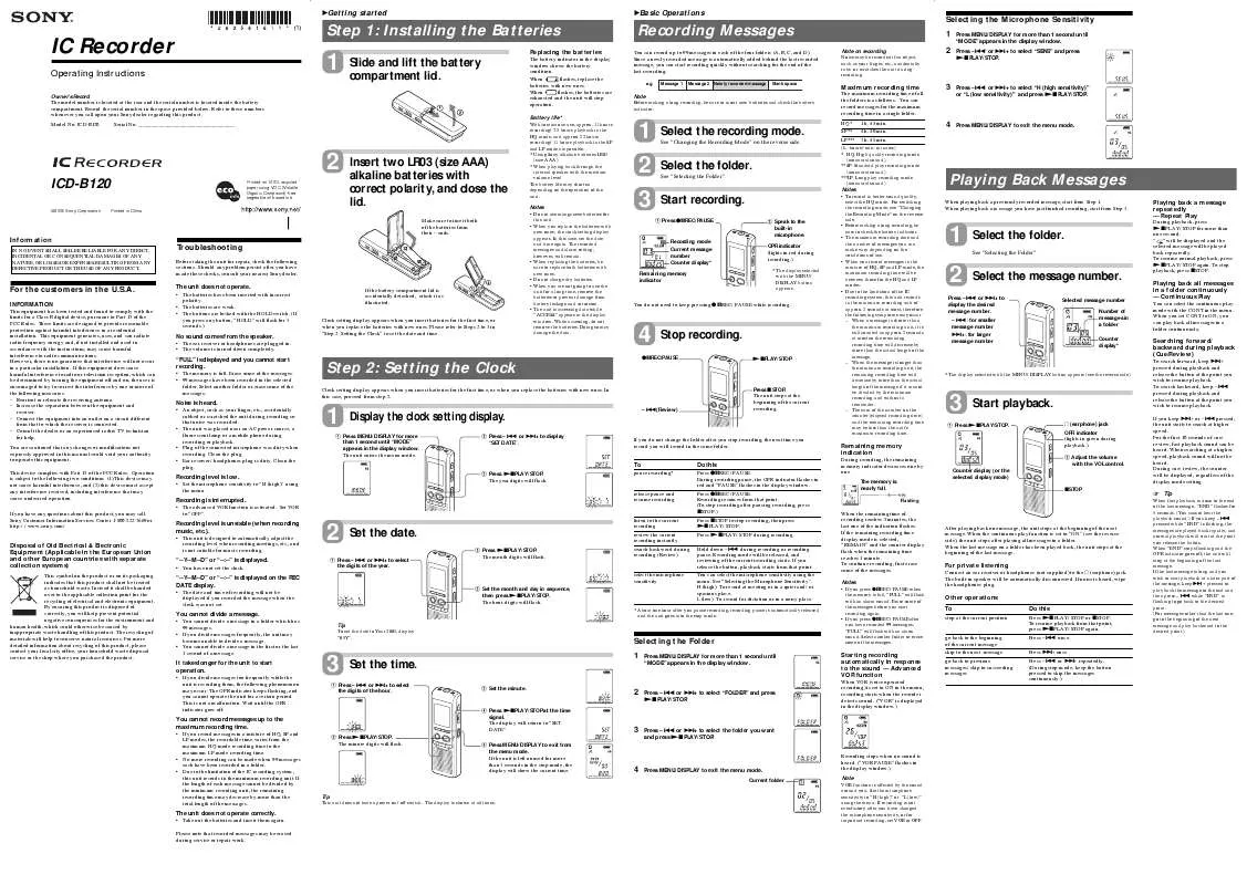 Mode d'emploi SONY ICD-B120