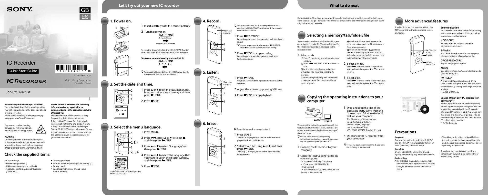 Mode d'emploi SONY ICD-UX513FW