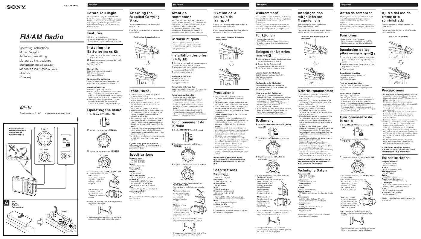 Mode d'emploi SONY ICF-18