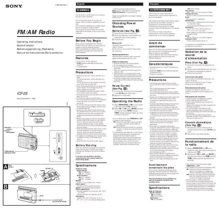 Mode d'emploi SONY ICF-28