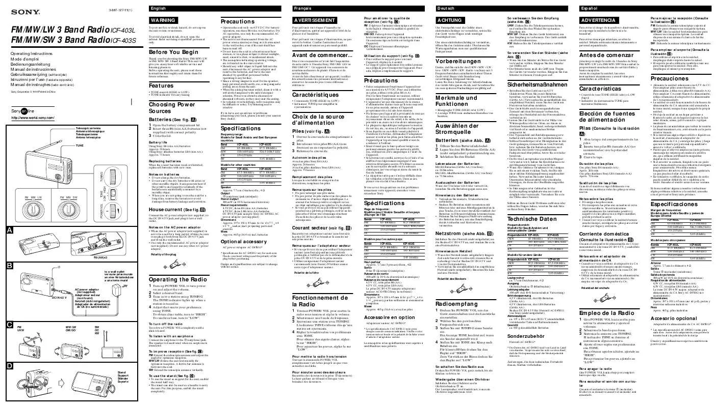 Mode d'emploi SONY ICF-403L