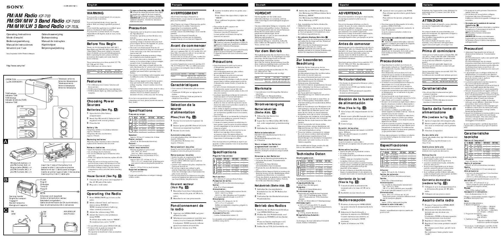 Mode d'emploi SONY ICF-703