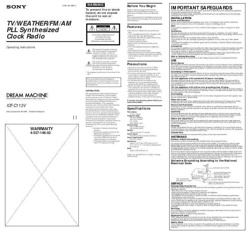 Mode d'emploi SONY ICF-C113V