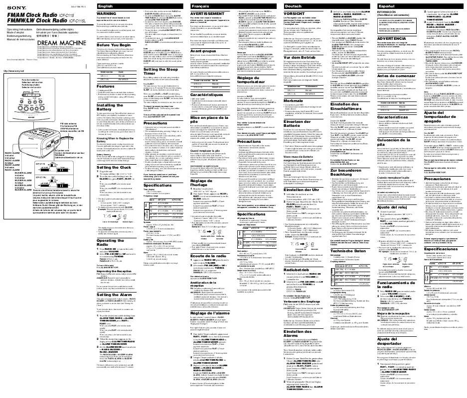 Mode d'emploi SONY ICF-C115L