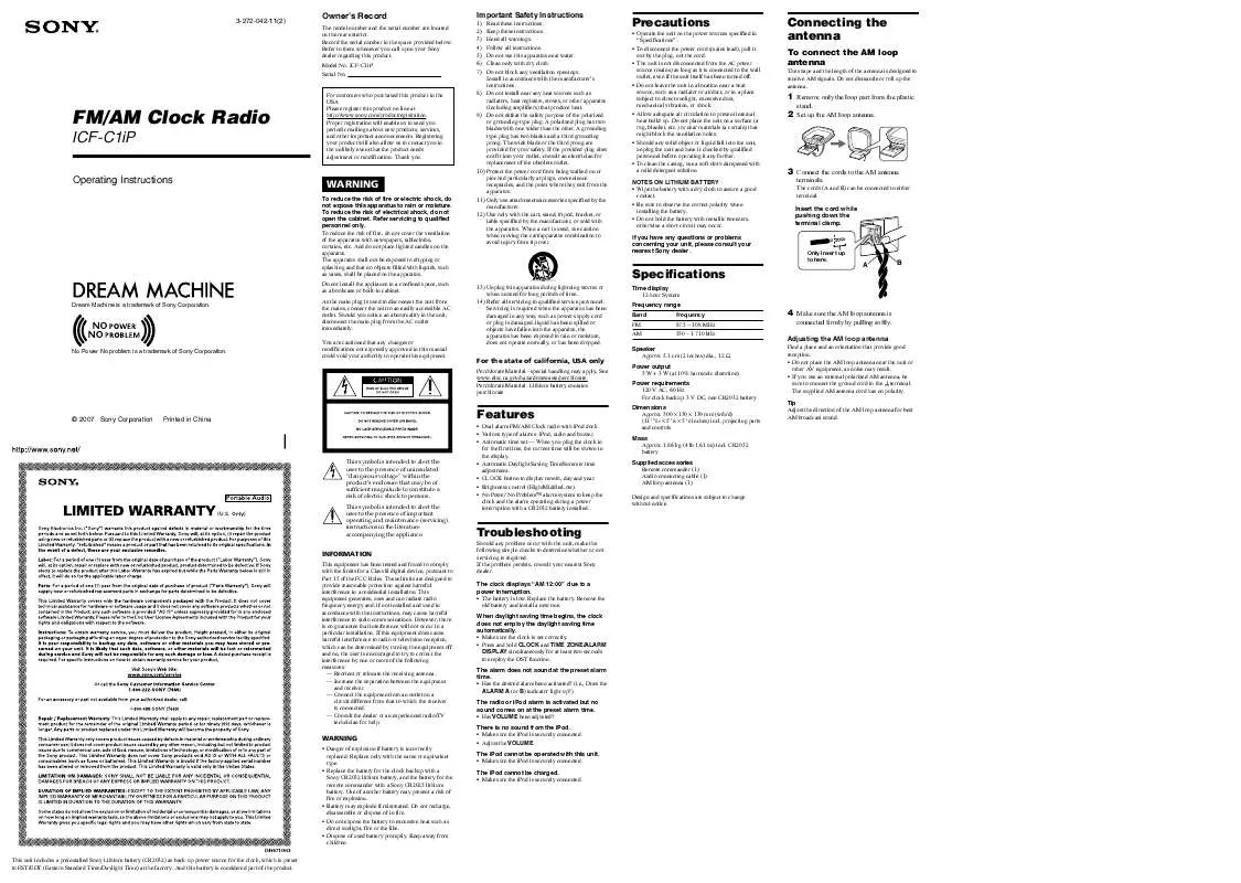 Mode d'emploi SONY ICF-C1IPBLACK