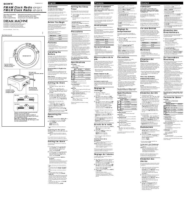 Mode d'emploi SONY ICF-C217L