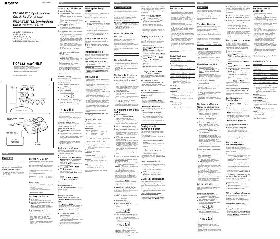 Mode d'emploi SONY ICF-C233L