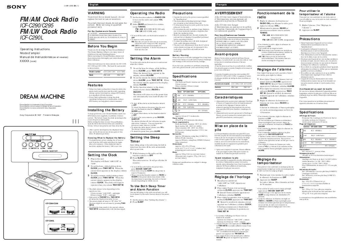 Mode d'emploi SONY ICF-C295