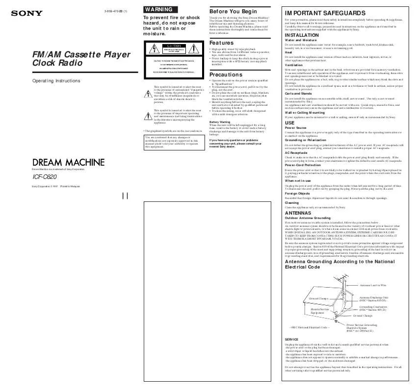 Mode d'emploi SONY ICF-C620