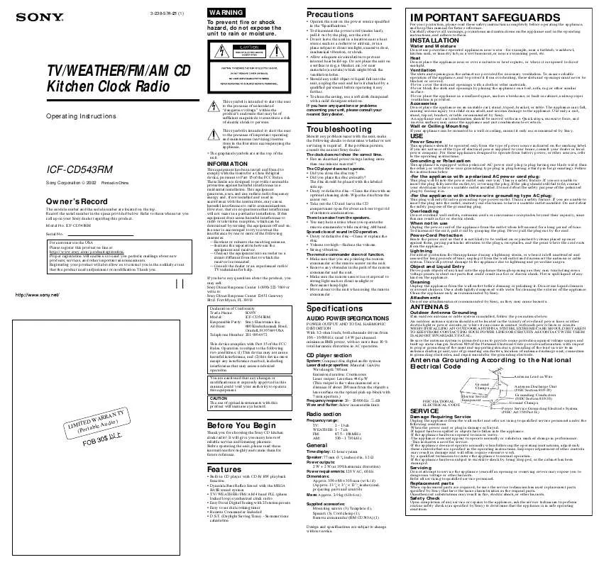 Mode d'emploi SONY ICF-CD543RMSIL