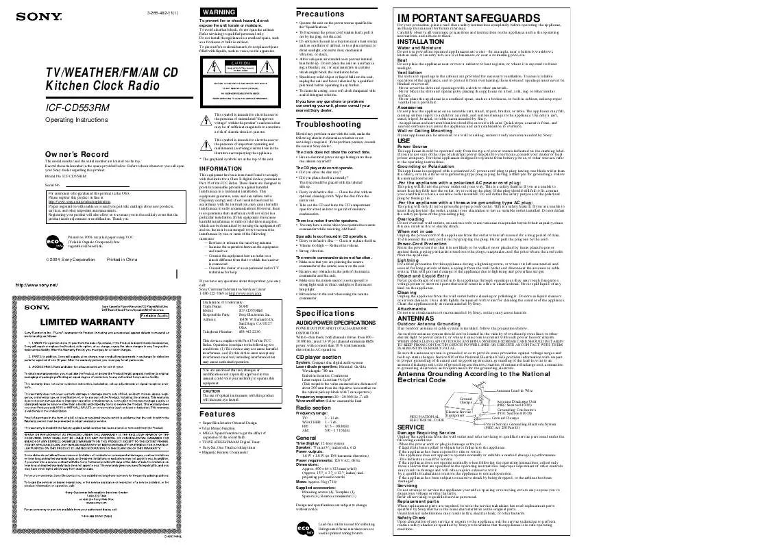 Mode d'emploi SONY ICF-CD553