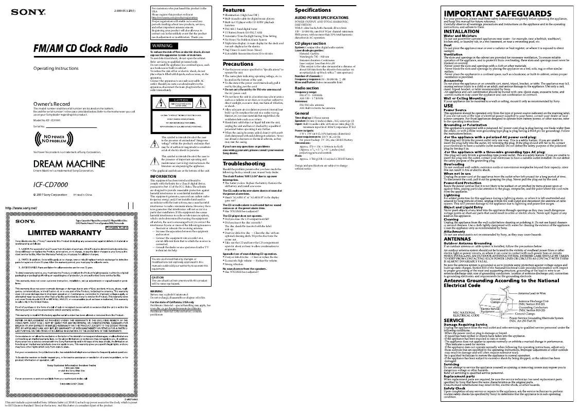 Mode d'emploi SONY ICF-CD7000BLK