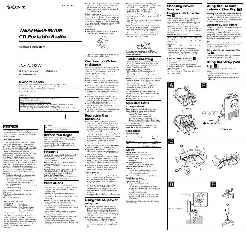 Mode d'emploi SONY ICF-CD73W