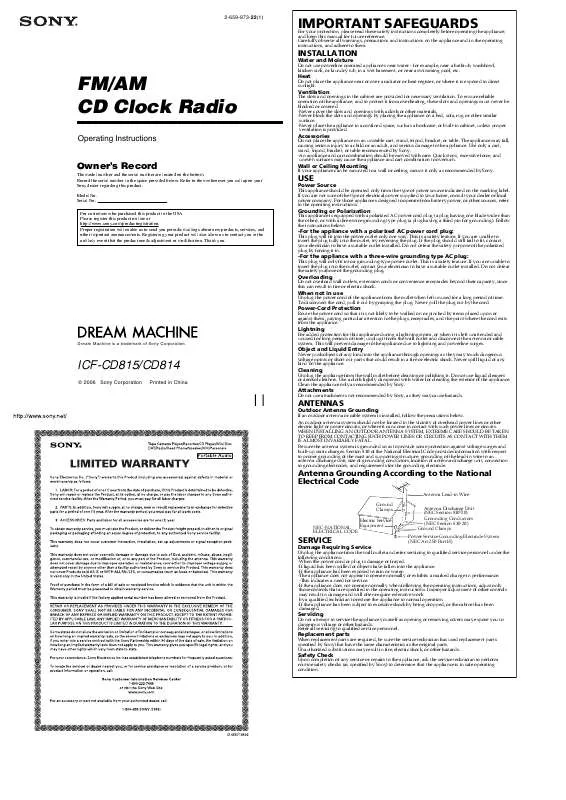 Mode d'emploi SONY ICF-CD815