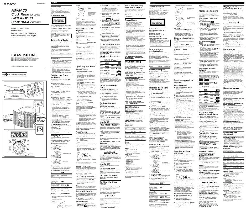 Mode d'emploi SONY ICF-CD823