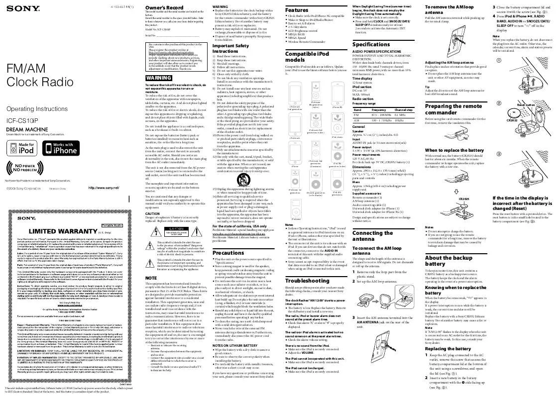 Mode d'emploi SONY ICF-CS10IPBLK