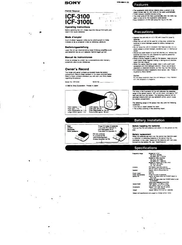 Mode d'emploi SONY ICF-3100