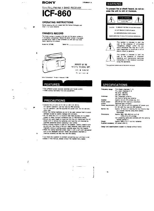 Mode d'emploi SONY ICF-860