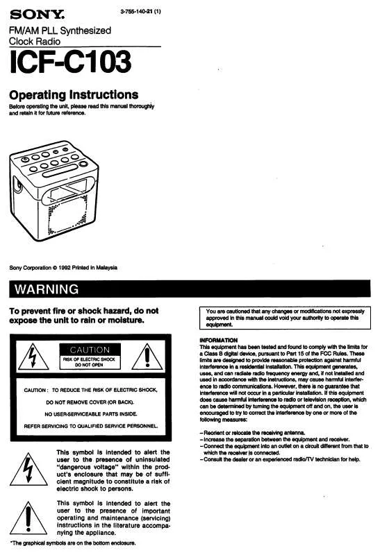 Mode d'emploi SONY ICF-C103