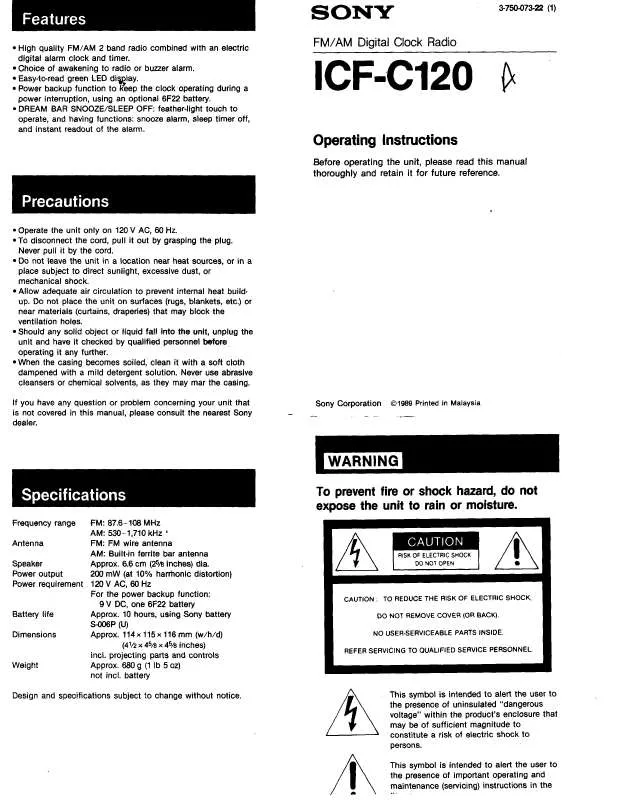 Mode d'emploi SONY ICF-C120