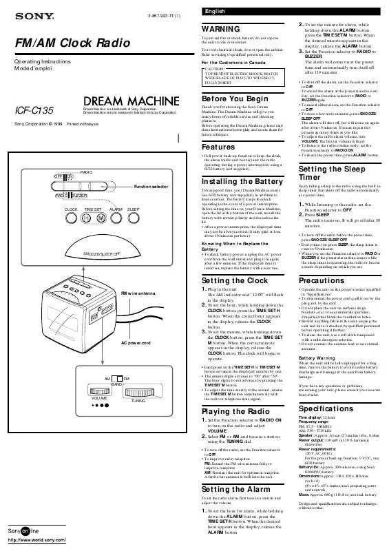 Mode d'emploi SONY ICF-C135