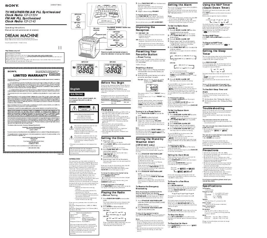 Mode d'emploi SONY ICF-C143