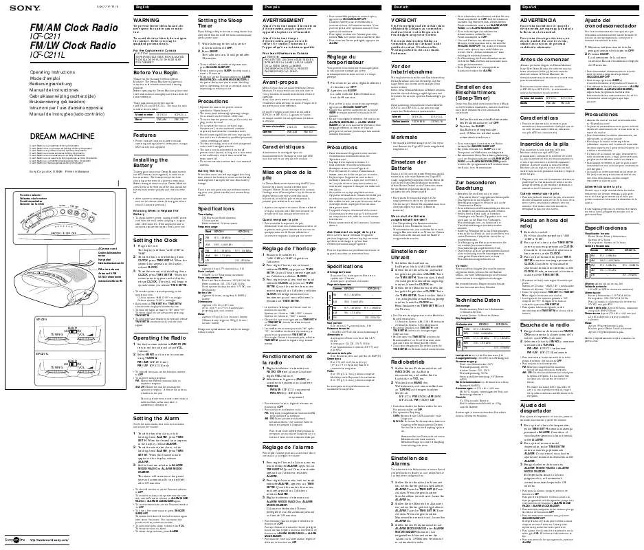 Mode d'emploi SONY ICF-C211