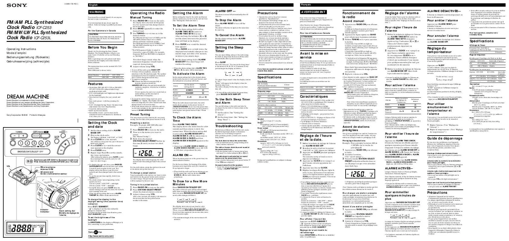 Mode d'emploi SONY ICF-C253