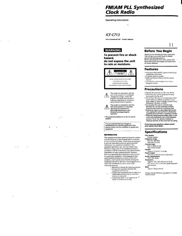 Mode d'emploi SONY ICF-C713