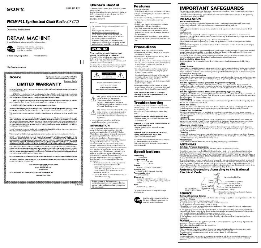 Mode d'emploi SONY ICF-C773