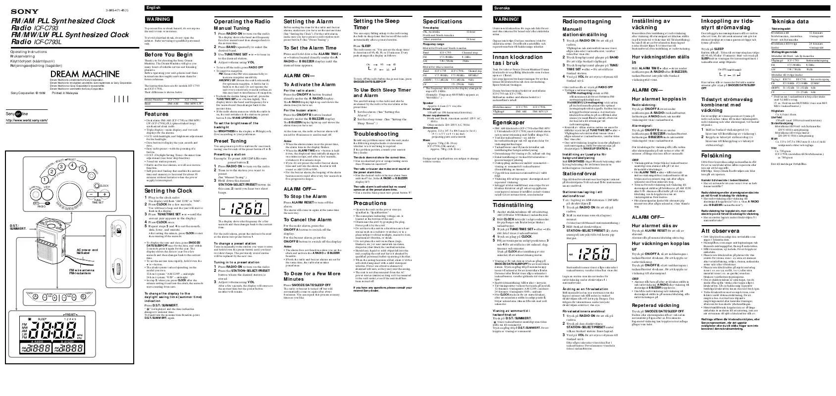 Mode d'emploi SONY ICF-C793