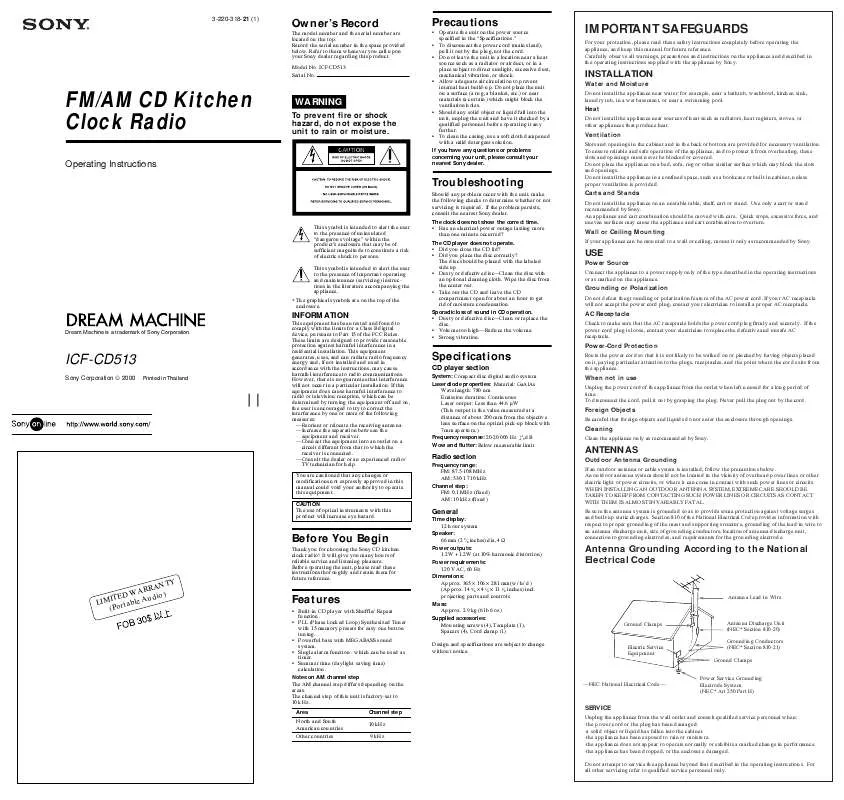 Mode d'emploi SONY ICF-CD513