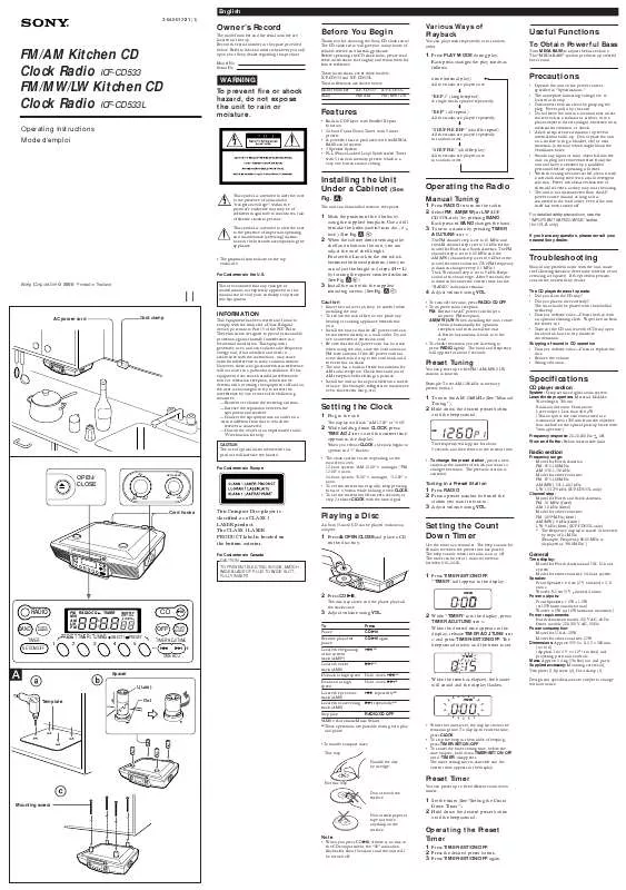 Mode d'emploi SONY ICF-CD533