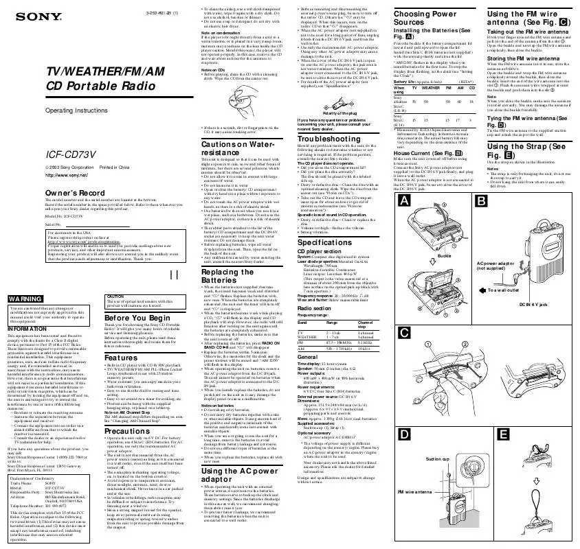 Mode d'emploi SONY ICF-CD73V