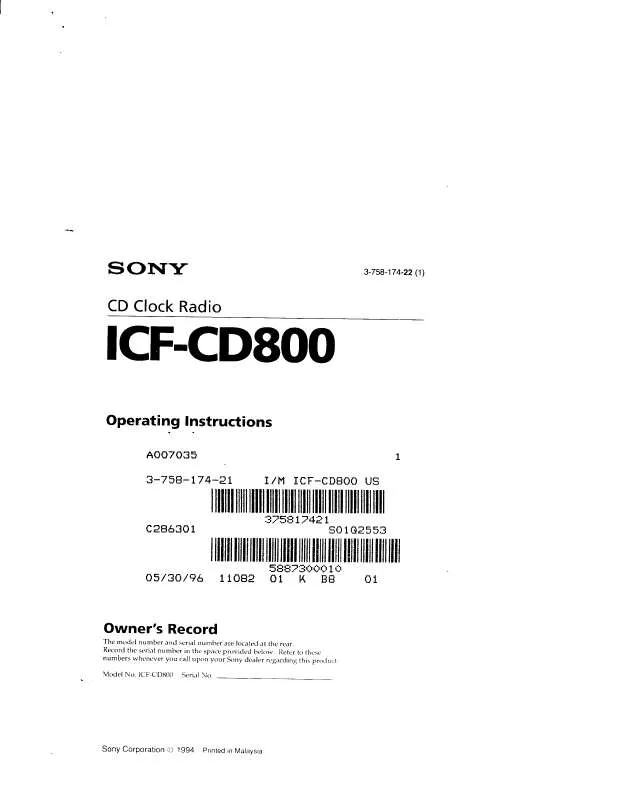 Mode d'emploi SONY ICF-CD800