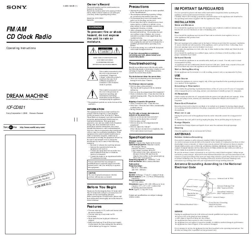 Mode d'emploi SONY ICF-CD821