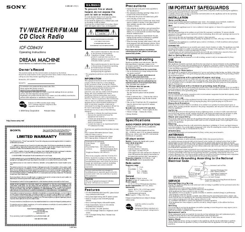 Mode d'emploi SONY ICF-CD843V