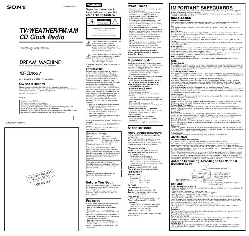 Mode d'emploi SONY ICF-CD853V