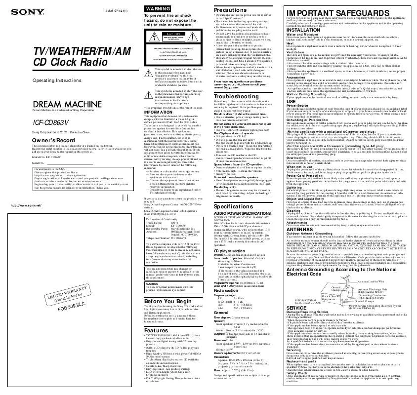 Mode d'emploi SONY ICF-CD863V