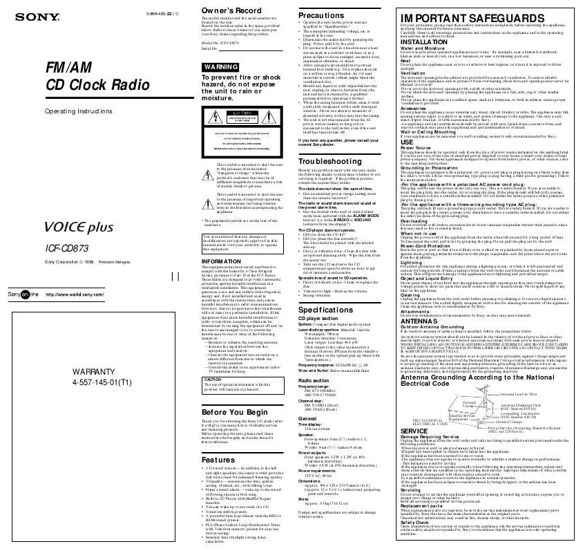 Mode d'emploi SONY ICF-CD873