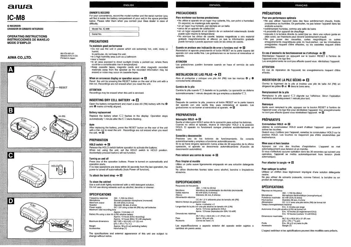 Mode d'emploi SONY ICM8