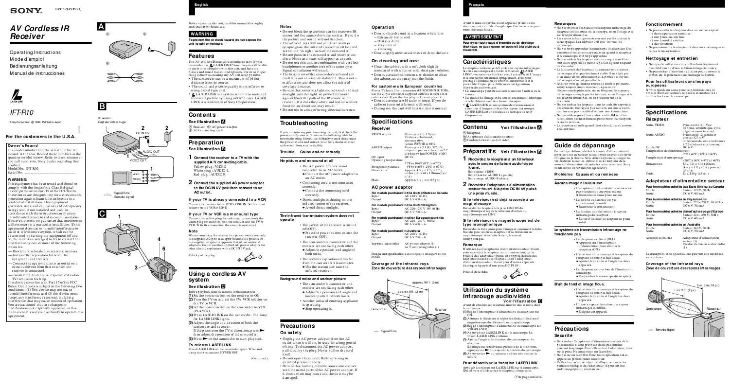 Mode d'emploi SONY IFT-R10