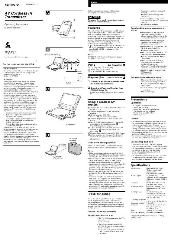 Mode d'emploi SONY IFV-FX1